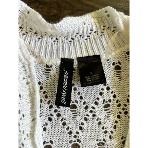 Y2k Jason Maxwell White Knit Cardigan Short sleeve Cropped Size Small Acrylic - Picture 6 of 7